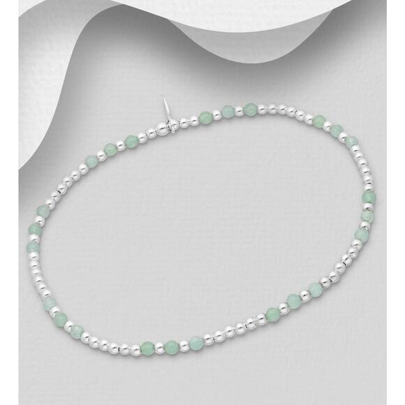 Fine Sterling Silver and green jade gemstone stacking bracelet gift - Picture 1 of 4